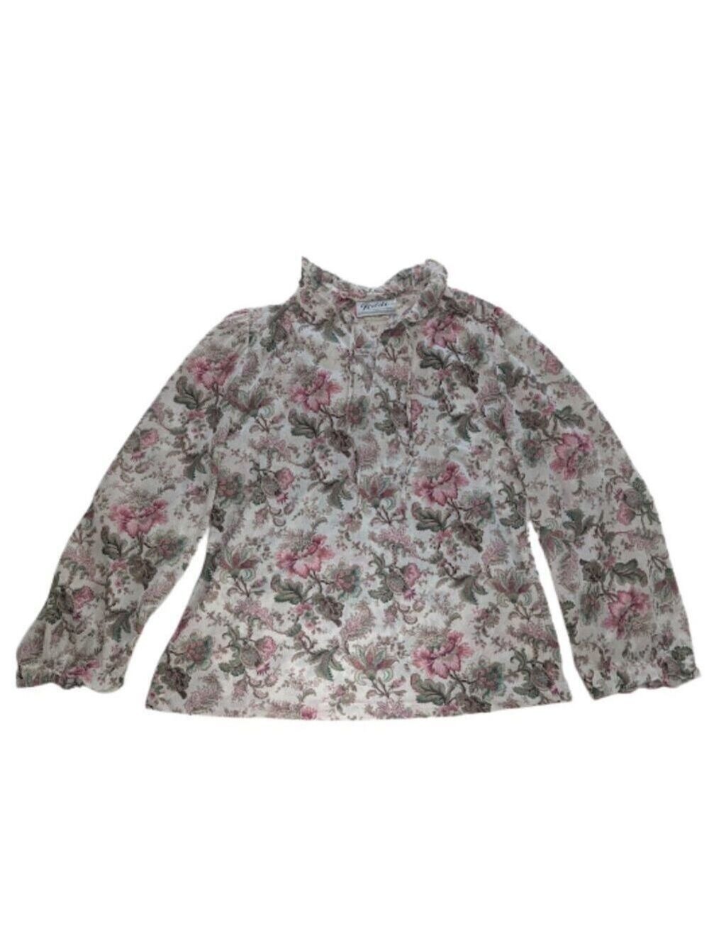 Vintage Teddi of California Floral Blouse | Ruffle Collar Long Sleeve Top *SZ12